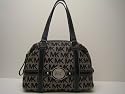 Michael Kors Signature Medium Satchel (Genuine Leather trim and Straps) in Black