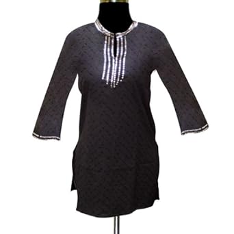 Handmade Chicken Embroidered Designer Neck & Cuff With Sequins Ladies Cotton Top