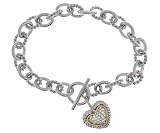18K Yellow Gold and Sterling Silver Diamond Heart Toggle Bracelet