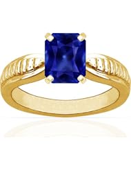 14K Yellow Gold Emerald Cut Blue Sapphire Solitaire Ring