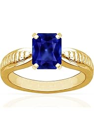 18K Yellow Gold Emerald Cut Blue Sapphire Solitaire Ring