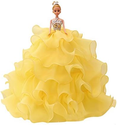 Highmall 18 Inches Super Deluxe Princess Wedding Dress without Bridal Veil for Barbie doll - Yellow