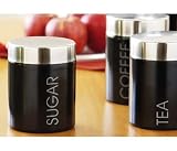 NEW RETRO BLACK ENAMEL TEA/COFFEE/SUGAR CANISTER SET