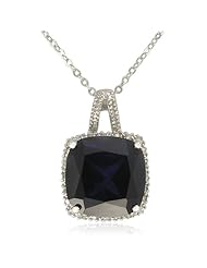 Sterling Silver Cushion-Cut Created Blue Sapphire with Cubic Zirconia Accent Pendant Necklace , 18.5"