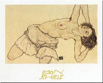 Knielende Halfnaakte by Egon Schiele Fine Art Print / Poster 18.50 x 11.75 in.