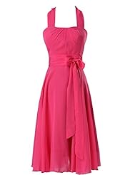 Cocktail Knee Length Pleated Lace-Up Ruched Halter Chiffon Evening Dress/Homecoming Dress/Bridesmaid Dress/Prom Dress/Party Dress/Wedding Dress 