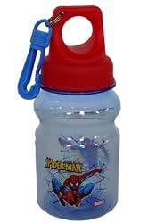 Marvel Spider-man Bottle - easily portable bottle with keychain zipper pull hook to attach to your lunchpal or backpack