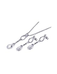 Nickel Free Sterling Silver Pendant & Earring Sets Hanging Clear CZ Matching Set