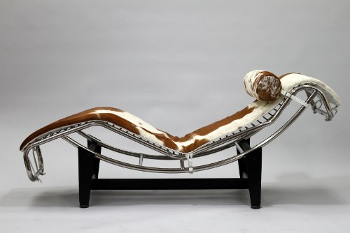 Baxton Studio Le Corbusier Chaise Lounge, Brown and White Pony