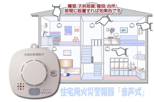 三和シャッター★住宅用火災警報器けむりん★煙式　音声式　光電式　電池寿命約10年　消防法令適合品　大きな音と声で火災を知らせる！　取り付け簡単　火災報知器