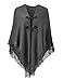 Ferand Womenâ€™s Loose Fitting Poncho Cape Shawl with Stylish Horn Buttons, V Neckline and V Hem, Dark Grey