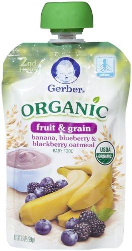 Gerber 2nd Foods Organic Pouches Banana Blueberry & Blackberry Oatmeal 3.5 OZ (Pack of 24)