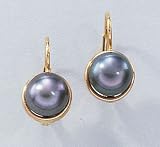 14K Yellow Gold Black Freshwater Pearl Leverback Earrings