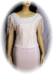 Fringed Rose Lace Top, White