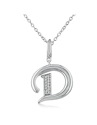 Diamond Initial D Charm Pendant in Sterling Silver (16-18in adjustable chain)