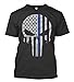 Thin Blue Line Punisher Logo T-Shirt - 100% Cotton (3XL, Black)