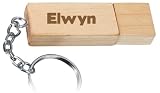 Engraved Wooden USB Flash Drive 8 GB with chain - Engraved name Elwyn