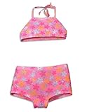 Beach Native - Girls 2 Piece Tankini Swim Suit, Pink, Silver (Size 7)