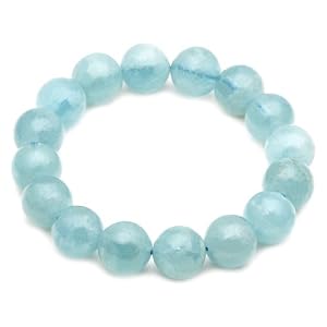 14mm Round Aquamarine Beaded Bracelet, 7.5