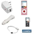 USB Data Cable + USB Car Charger + USB Home Travel Charger + Clear Rubber Silicone Skin Case + Clear Reusable LCD Screen Protector for Apple Ipod Nano Chromatic 8GB 16GB 4G 4th Generation