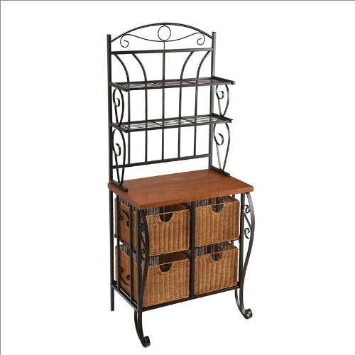 Southern Enterprises Caden Iron Baker's Rack in Black with Wicker Baskets