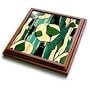Barkcloth Print Green Black Cream - 8x8 Trivet With 6x6 Ceramic Tile