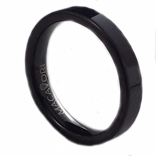 4MM Macavori Tungsten Carbide Band Polished Shine Black Plated Ring Size 9