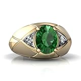 14K Yellow Gold Oval Created Emerald Men's Men's Ring