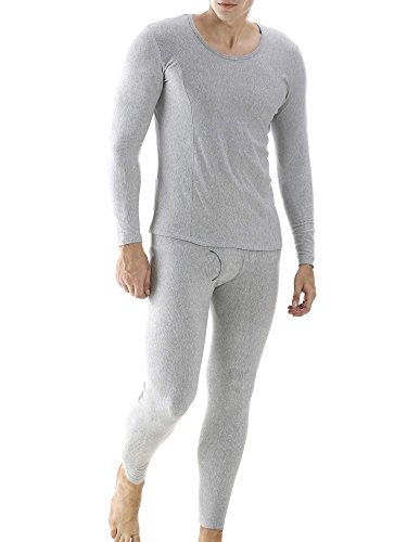 Ekouaer Men's Winter Thermal Long Sleeve Tops&Fleece Lined Pants(Gray,Medium)