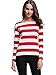 HuHot Women's Long Sleeve Boat Neck Striped Relax Fit Tee Shirts X-Large HS6447-5, Red