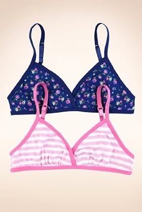 2 Pack - Older Girls' Pure Cotton Floral & Stripe Crop Tops