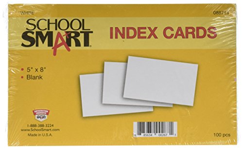 School Smart Heavyweight Plain Index Cards - 5 x 8 inches - Pack of 100 - White