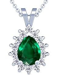 Platinum Pear Cut Emerald And Round Diamond Pendant (GIA Certificate)