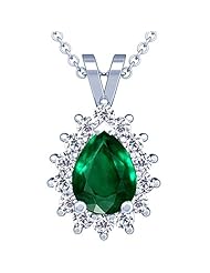 14K White Gold Pear Cut Emerald And Round Diamond Pendant (GIA Certificate)