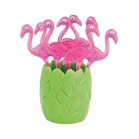 :Zak! Designs, 8 Piece Flamingo Picks with Holder * BOX OF 2 *