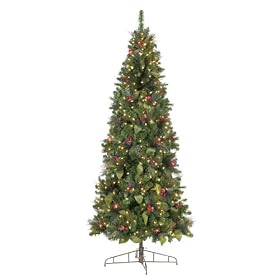 GKI Bethlehem Lighting Pre-Lit 7-1/2-Foot PE/PVC Christmas Tree with 300 Warm-White Frosted Wide-Angle LED Lights, Slim Canterbury