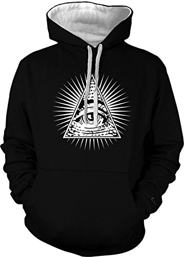 Eye Of Providence - All Seeing Eye Men's 2 Tone Hoodie Sweatshirt (Large, BLACK / WHITE STRING)