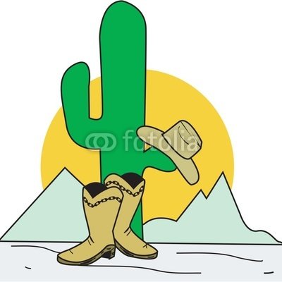 Desert Boot:Wallmonkeys Peel and Stick Wall Decals - Cowboy Hat and Boots in Desert Setsting - 24