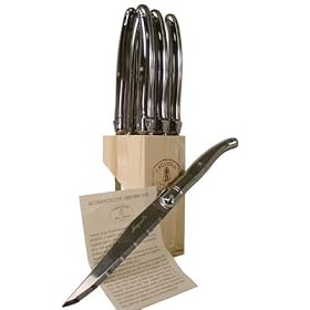 Stainless Steel Handles Laguiole Jean Dubost steak knives in wood block set of 6 ~ 4... by Laguiole