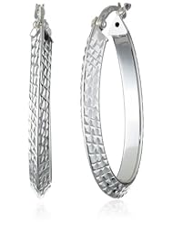 Sterling Silver 1.25" Diamond Cut Oval Hoop Earrings