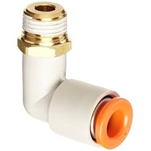 SMC KQ2L07-34AS PBT & Brass Push-to-Connect Tube Fitting with Sealant, 90 Degree Elbow, 1/4" Tube OD x 1/8" NPT Male