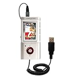 Coiled USB Cable for the Creative MuVo Vidz with Power Hot Sync and Charge capabilities - uses Gomadic TipExchange Technology