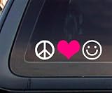 Peace Love Happiness with PINK Heart Car Decal / Sticker