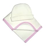 Tadpoles Organic Cotton Receiving Blanket and Infant Cap - Pink Trim