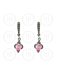 Sterling Silver -Marcasite Earrings Pink Cubic Zirconia (ER-M-1089-PCZ