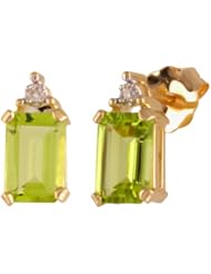 10k Yellow Gold Diamond Accent Emerald Cut Earrings