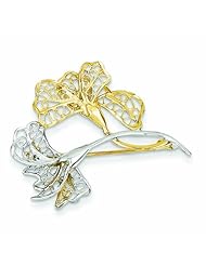 14K Gold & Rhodium Filigree Floral Pin