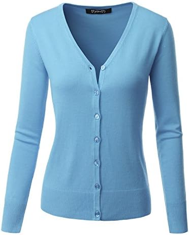 Thanth Womens V-Neck Long Sleeve Basic Sweater Knit Button Cardigan