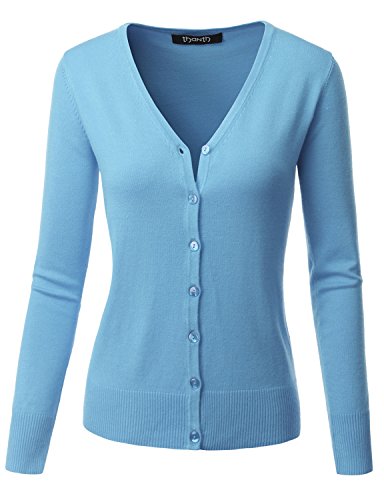 Thanth Womens V-Neck Long Sleeve Basic Sweater Knit Button Cardigan