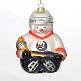 Pack of 2 NHL New York Islanders Hockey Snowman Glass Christmas Ornaments 5.5"